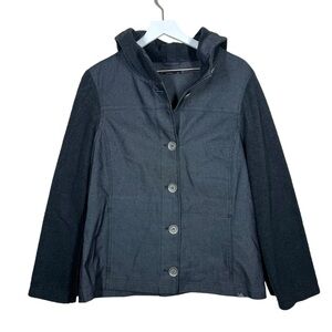 Prana Womens Toni Denim Fleece Hooded Button Jacket Size XL